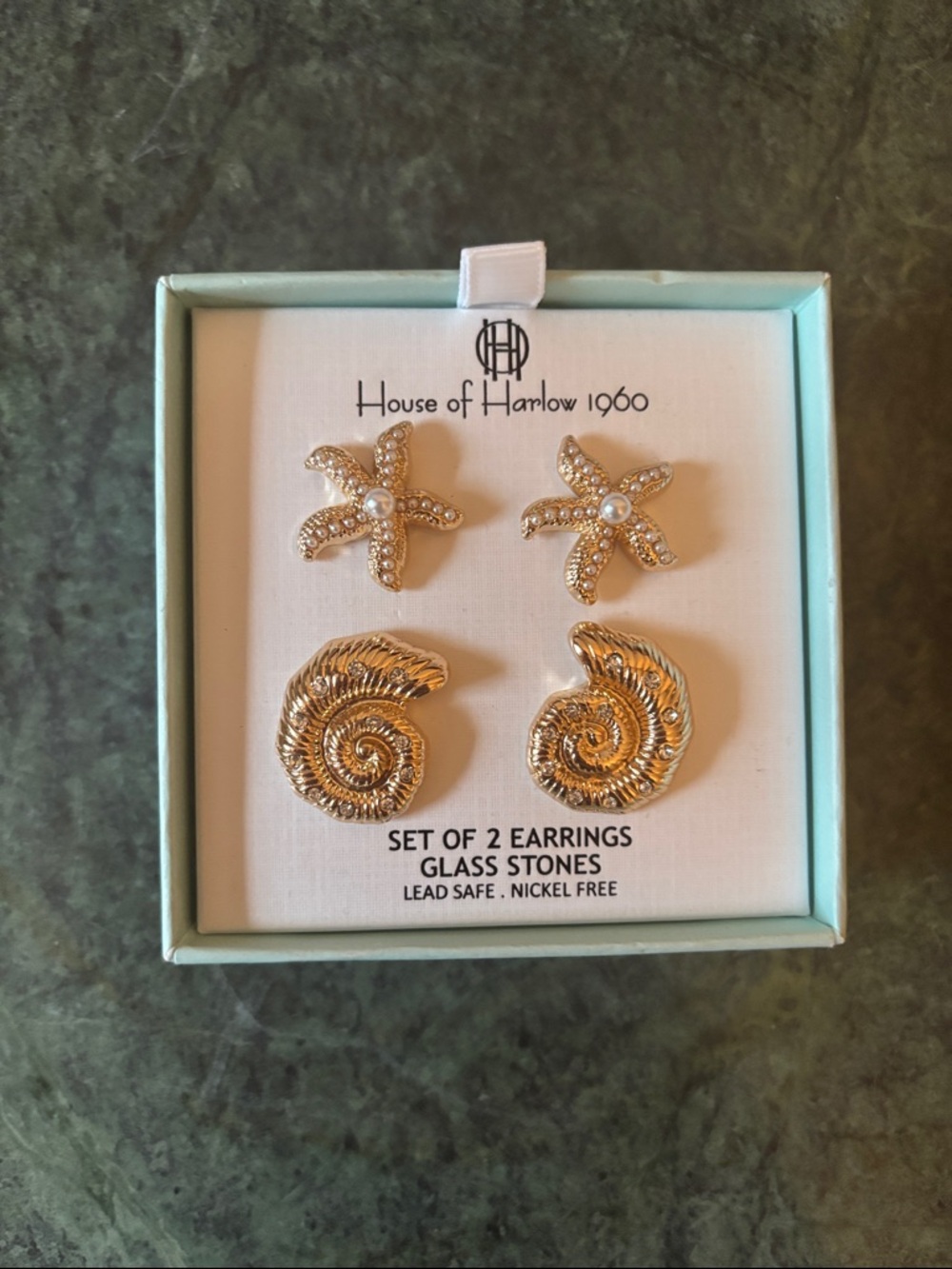 House of Harlow 1960 Gold Starfish and Shell Stud Earring Set